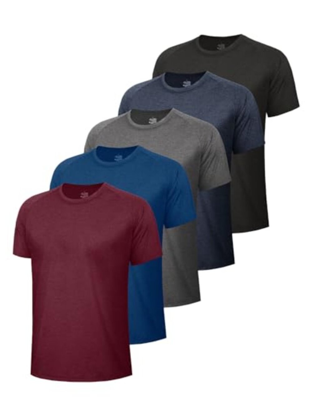 5 Pack Mens Quick Dry Athletic T-Shirts Crew Neck Polyester Workout Gym Running